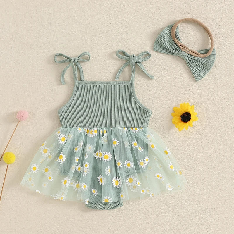 Daisy Ribbed Dress with Bow Headband