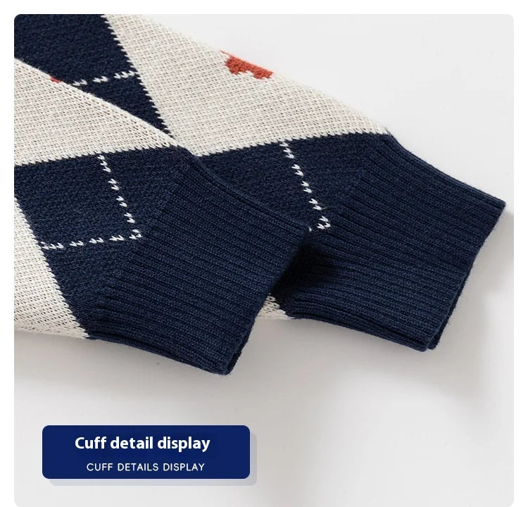 Diamond Pattern Cartoon O-neck