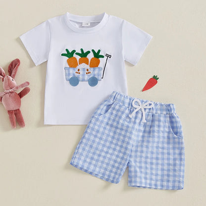 2 Piece Set Easter Outfit Carrot Cart Embroidery Full Suit