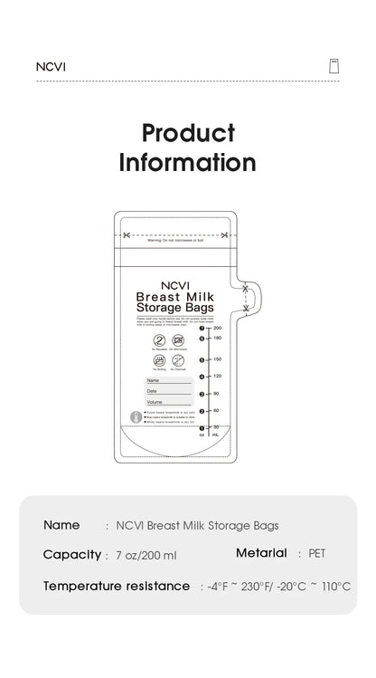 Sacs de conservation du lait maternel NCVI, sacs de congélation de lait de 200 ml pour l'allaitement