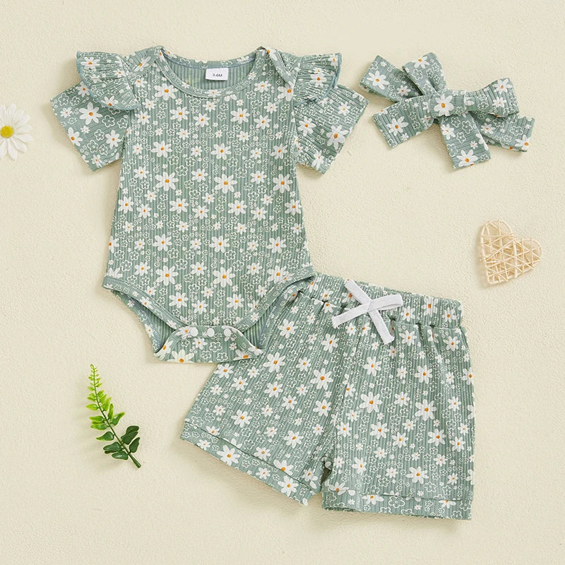 3 Piece Floral Ruffles Summer Outfit