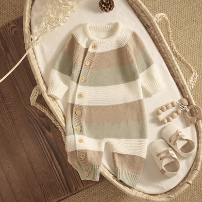 Knitted Long Sleeve Striped Jumpsuit