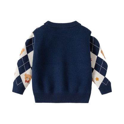 Diamond Pattern Cartoon O-neck