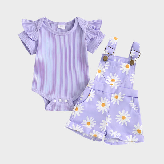 2 Piece Short Sleeve Romper with Suspender Shorts