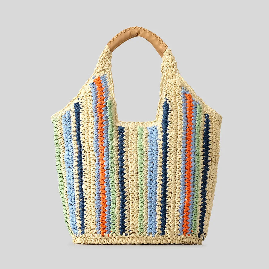 Casual Striped Straw Tote Bag