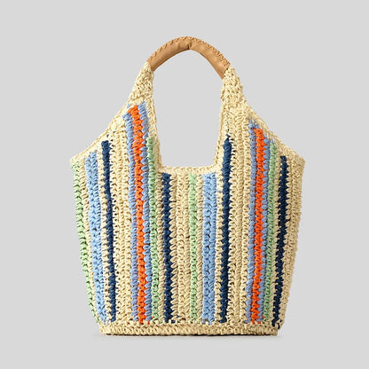 Casual Striped Straw Tote Bag