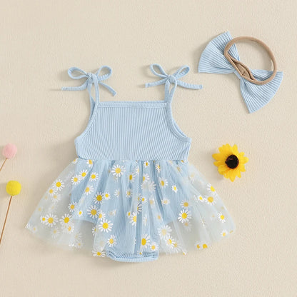 Daisy Ribbed Dress with Bow Headband