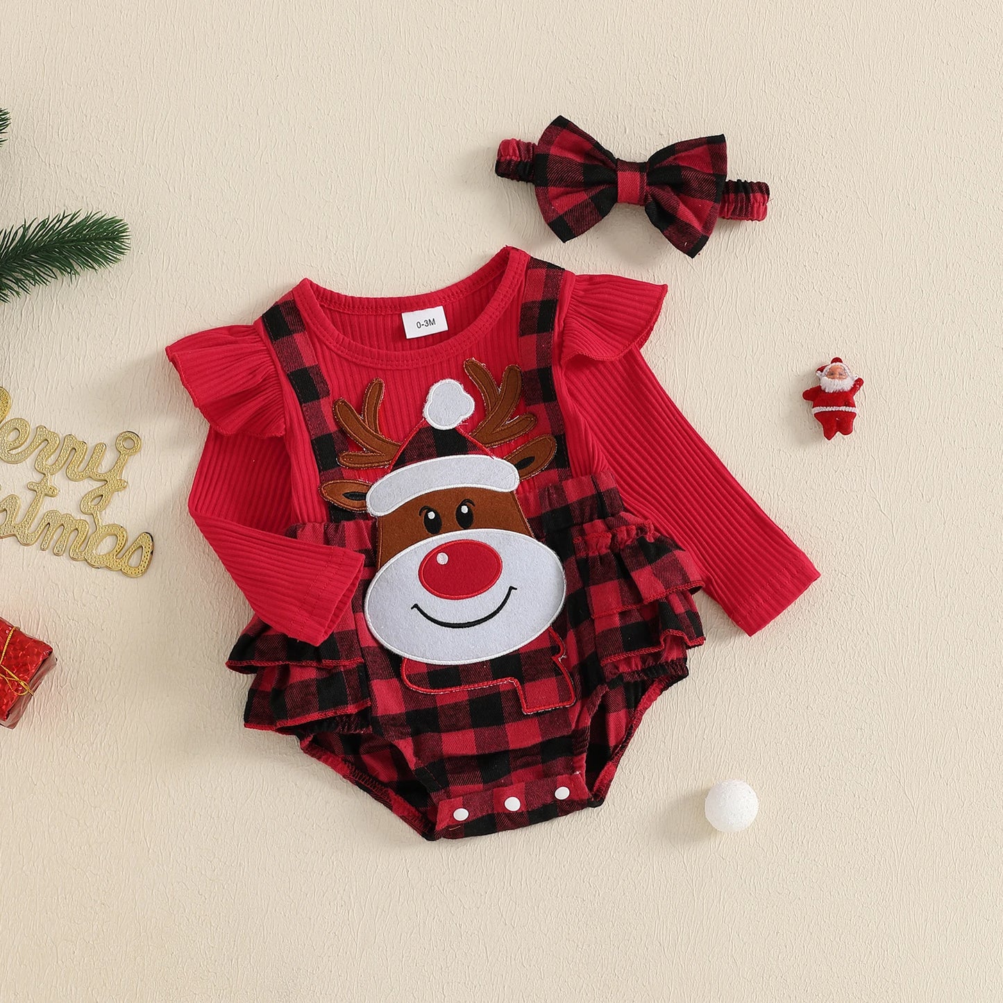 Tenues de Noël en barboteuse à manches longues et col ras du cou avec dessin animé