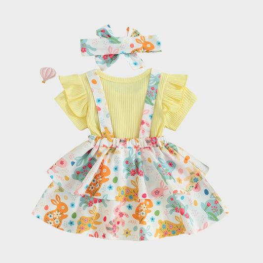 3 Piece Casual Floral Outfit with Headband