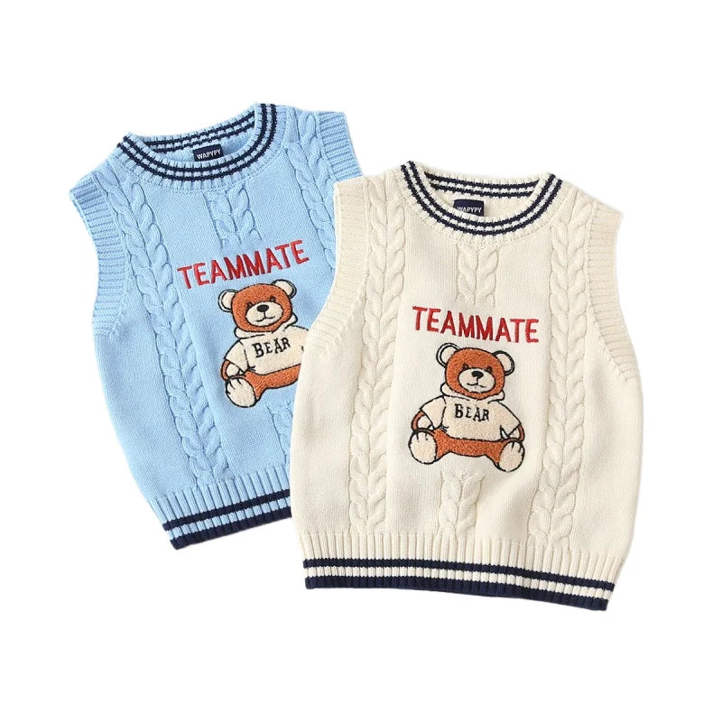 Gilet en tricot brodé dessin animé WAPYPY™ Pulls sans manches