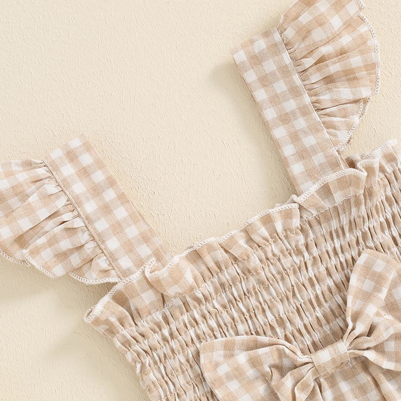 Ruffles Sleeveless Strap Plaid