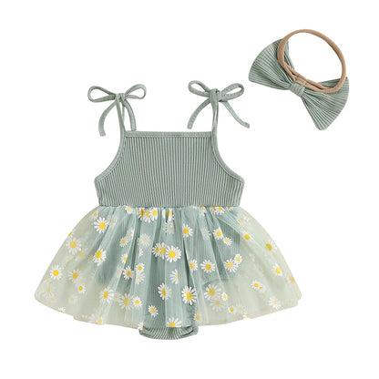 Daisy Ribbed Dress with Bow Headband