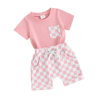 2 Piece Set Checkered Summer Patchwork Suit