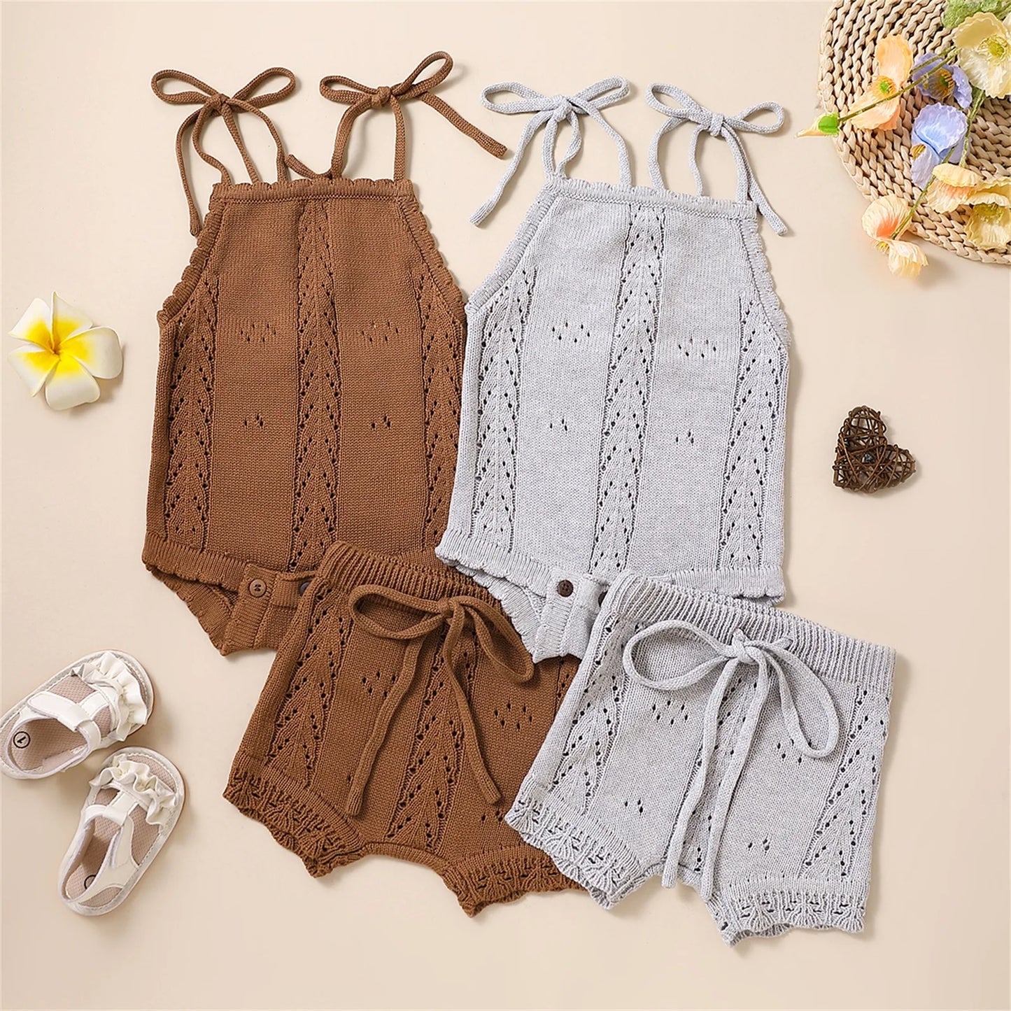 2 Piece Knitted Summer Romper Outfit