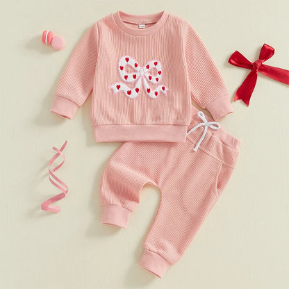 2 Piece Set Embroidery Bow Hoodie with Sweatpants