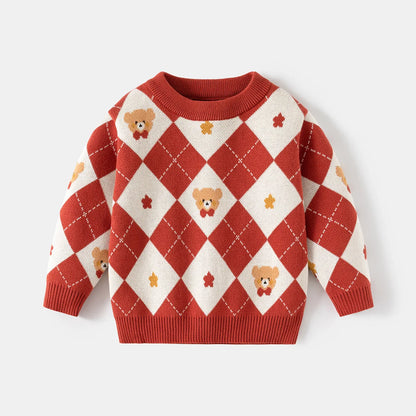 Diamond Pattern Cartoon O-neck