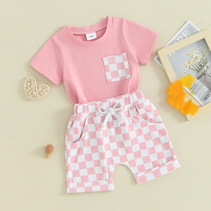2 Piece Set Checkered Summer Patchwork Suit