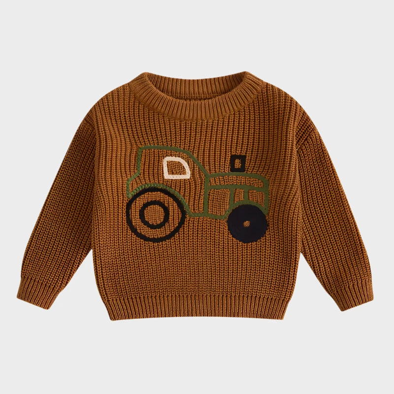 Pull brodé à manches longues et col rond pour camion