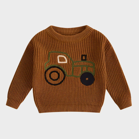 Embroidery Sweaters Long Sleeve O Neck Truck