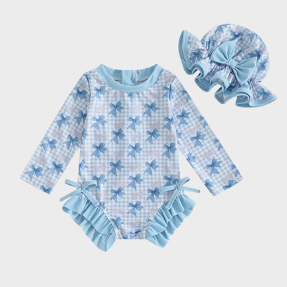 Maillot de bain rashguard à carreaux avec nœud