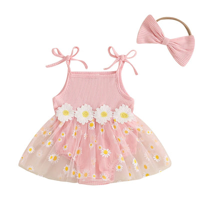 Daisy Ribbed Dress with Bow Headband