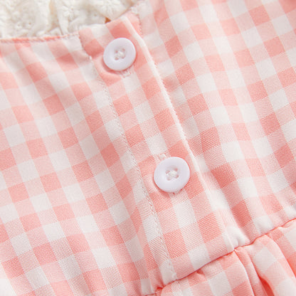 Combinaison à volants en dentelle à carreaux avec bandeau à nœud