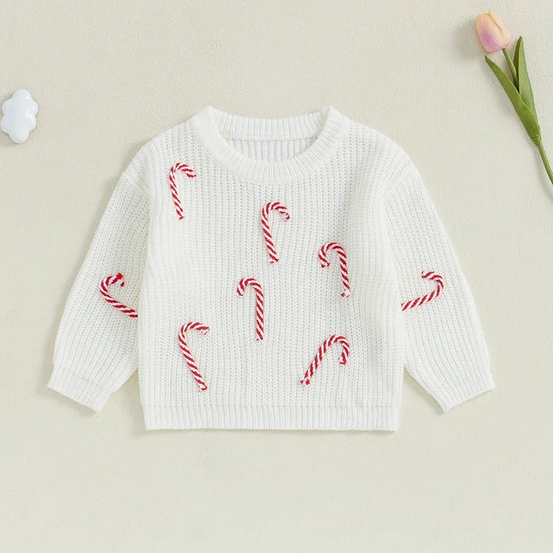 Candy Cane Baby Embroidery Knitted Sweater