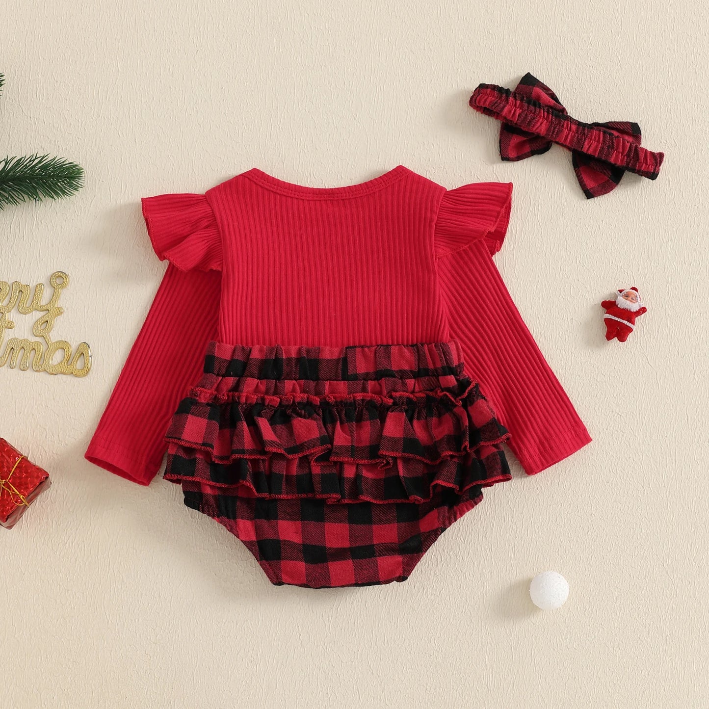 Tenues de Noël en barboteuse à manches longues et col ras du cou avec dessin animé