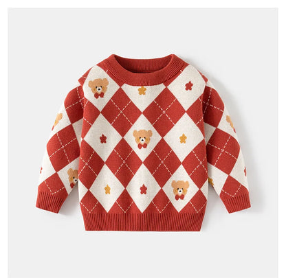 Diamond Pattern Cartoon O-neck