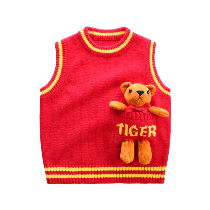 Pull sans manches pour bébé d'automne avec ours