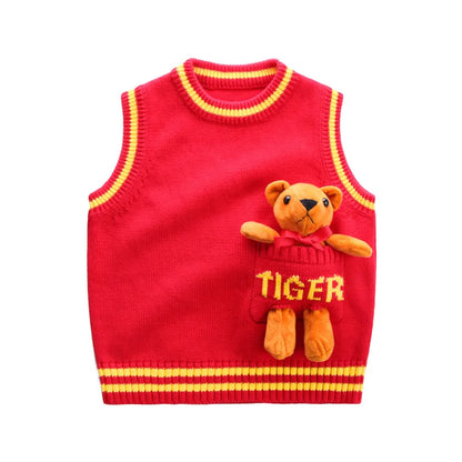 Pull sans manches pour bébé d'automne avec ours