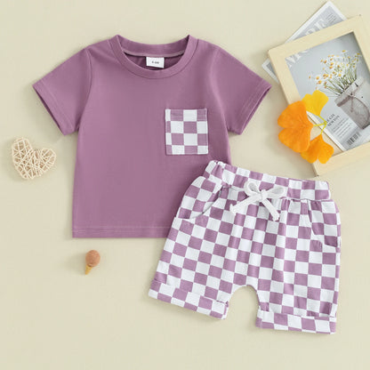 2 Piece Set Checkered Summer Patchwork Suit