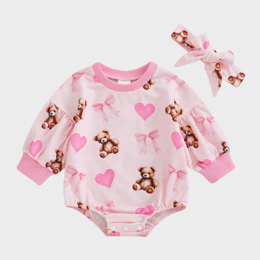 Body à manches longues avec bandeau et motif ours de dessin animé 