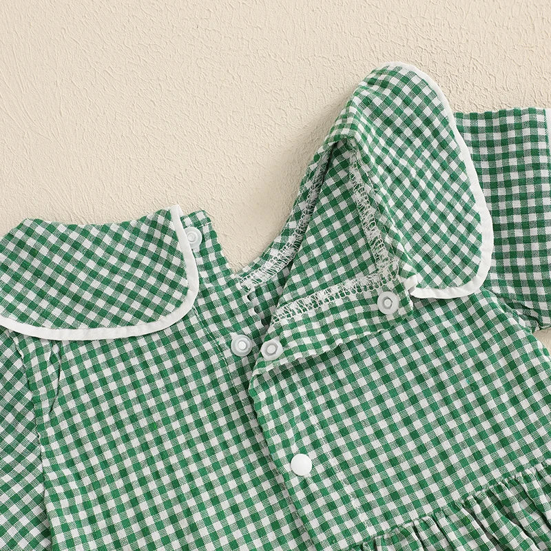 Tractor Embroidered Plaid Romper