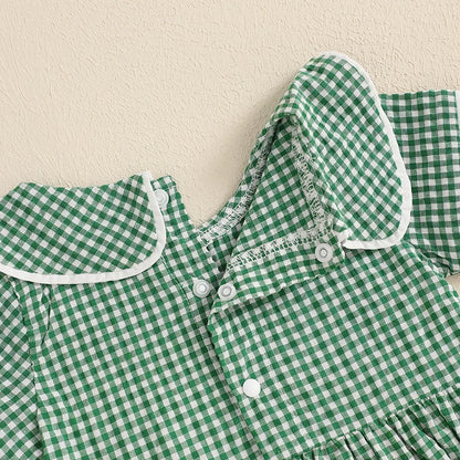 Tractor Embroidered Plaid Romper