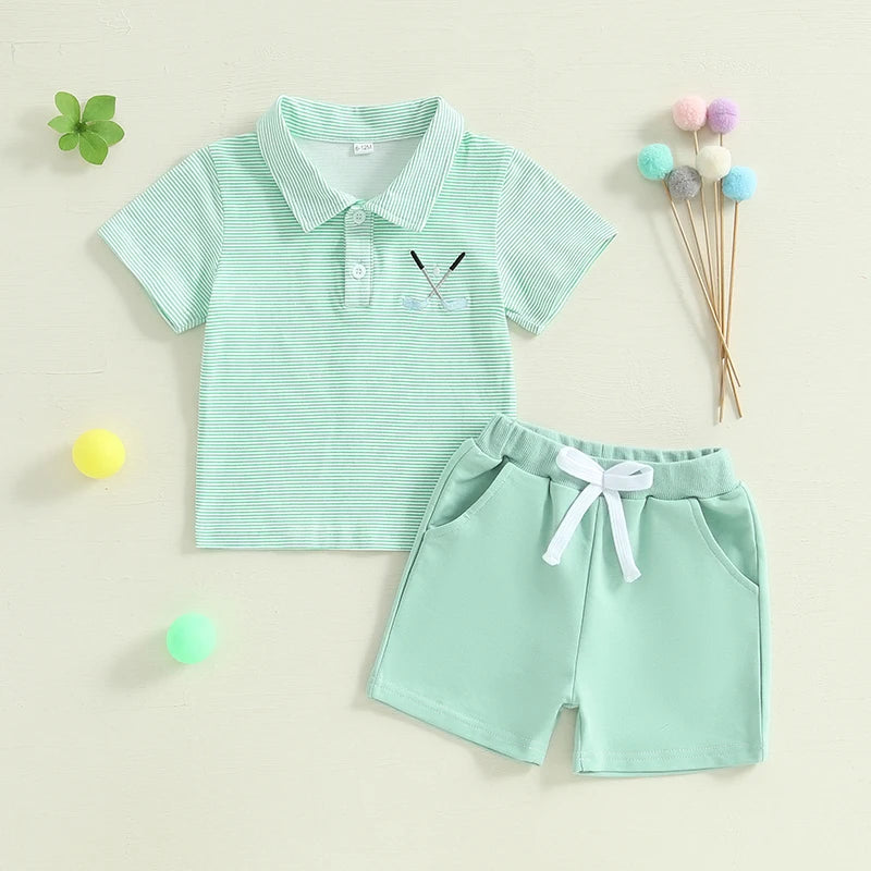 Summer Outfits Golf Embroidered Stripe Outfit