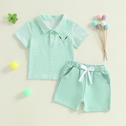 Summer Outfits Golf Embroidered Stripe Outfit