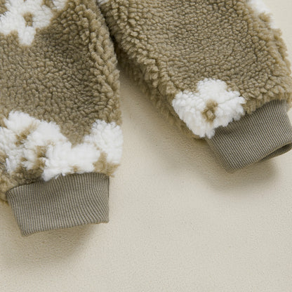 2 Piece Winter Floral Fuzzy Outfit