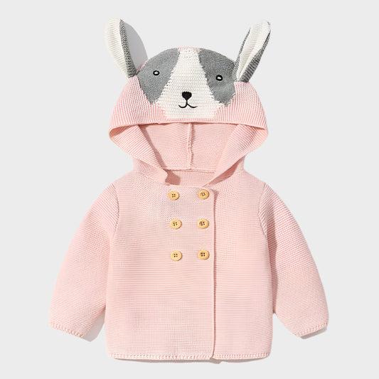 Knitted Hooded Cartoon Cardigan