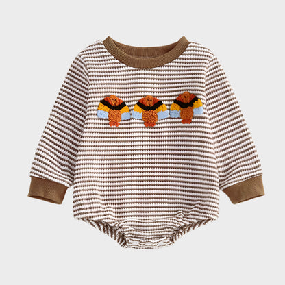 Barboteuse décontractée à manches longues avec broderie de dinde et rayures