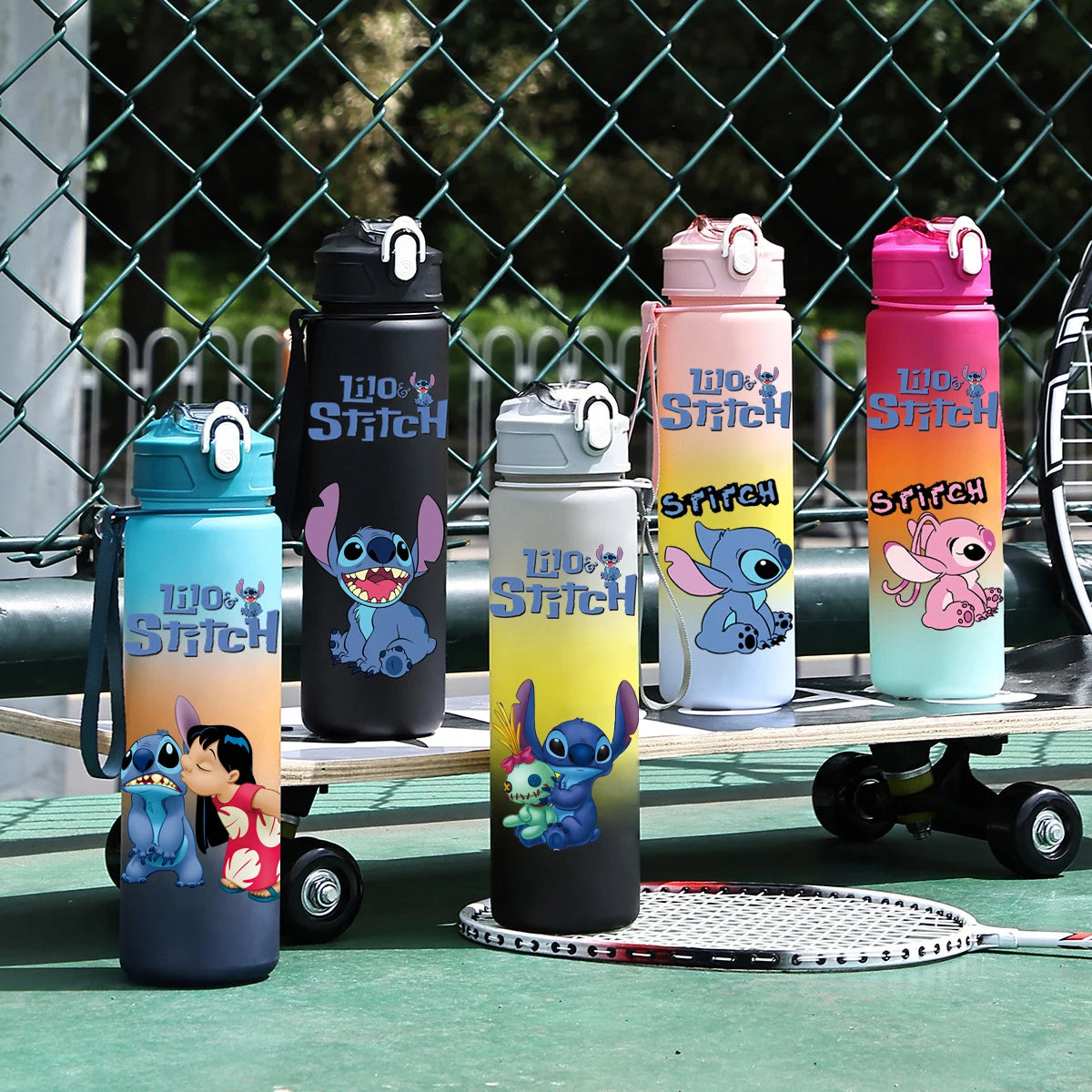 Bouteille d'eau en plastique Disney Lilo Stitch de 750 ml avec paille