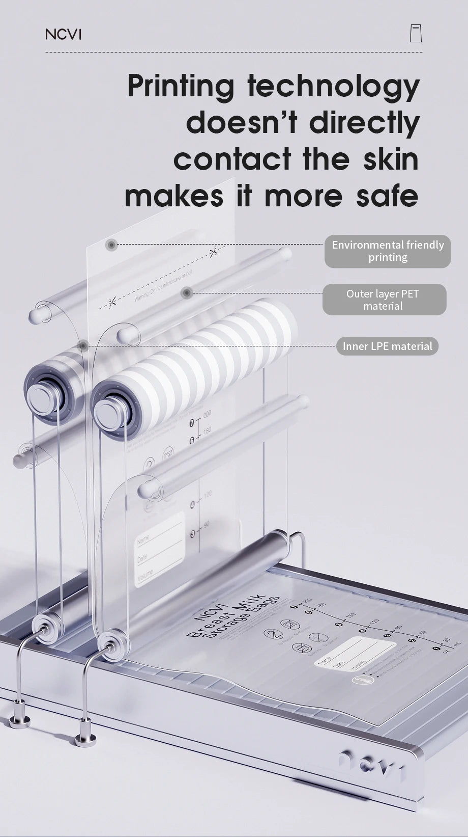 Sacs de conservation du lait maternel NCVI, sacs de congélation de lait de 200 ml pour l'allaitement