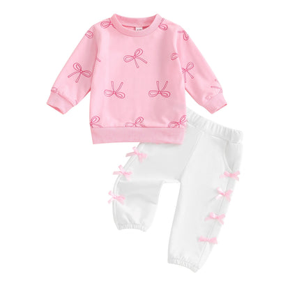 2 Piece Set Bow Long Sleeve Sweatshirt and Pants