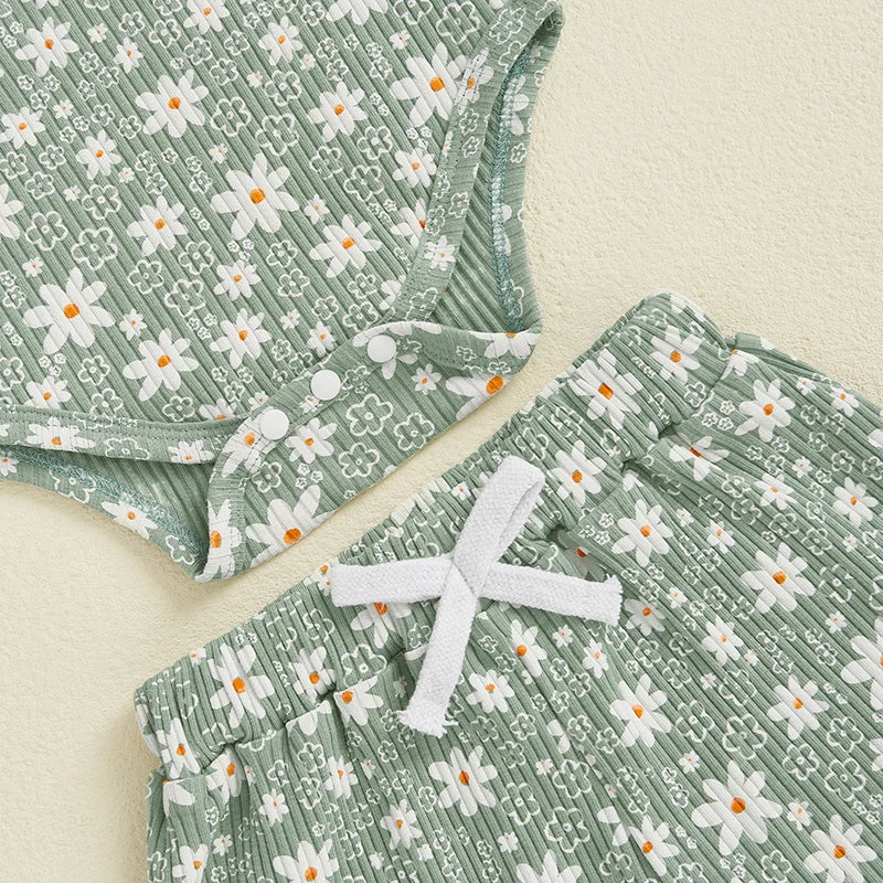 3 Piece Floral Ruffles Summer Outfit