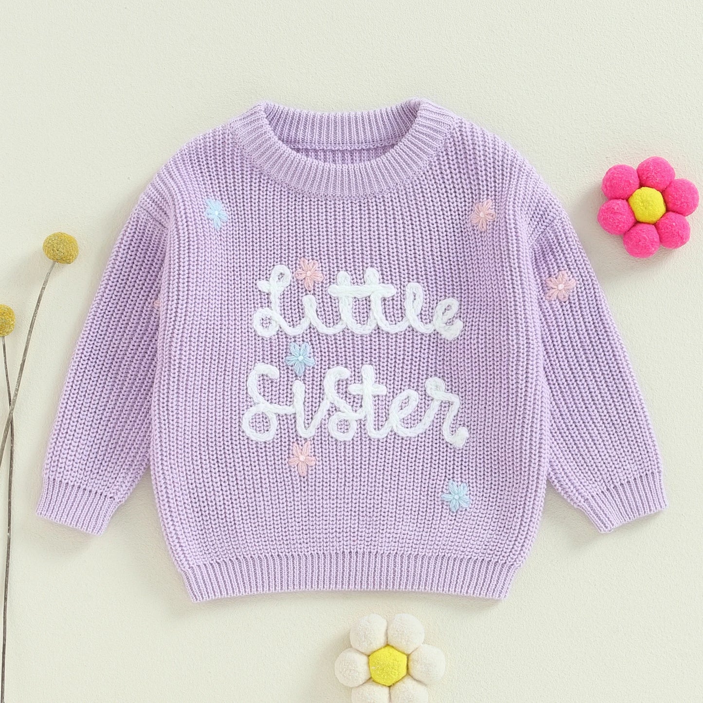 Floral Letter Embroidery Long Sleeve Sweater