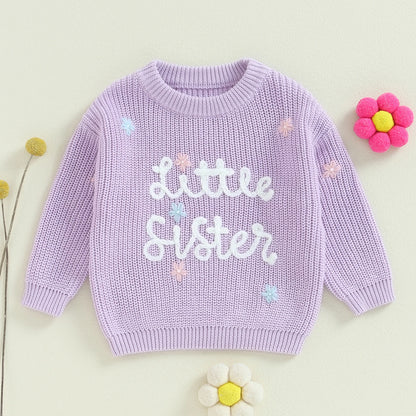 Floral Letter Embroidery Long Sleeve Sweater