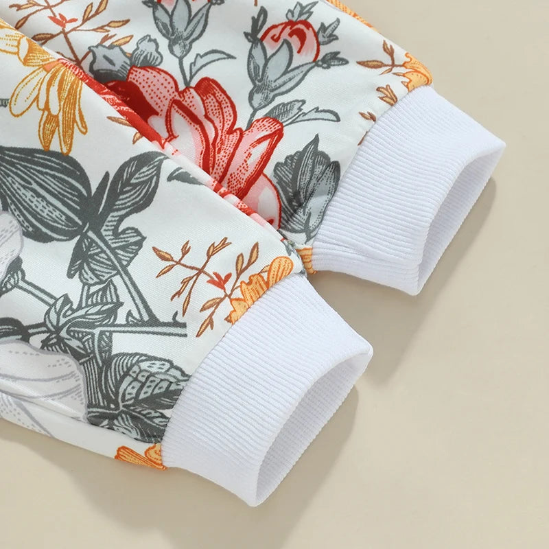 2 Pieces Floral  Long Sleeve Suit