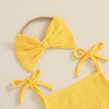 Daisy Ribbed Dress with Bow Headband