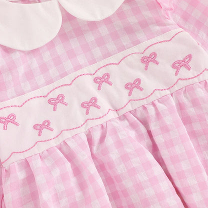 Embroidered Long Sleeve Plaid Romper