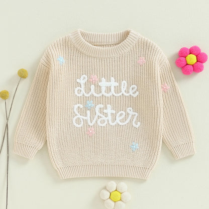 Floral Letter Embroidery Long Sleeve Sweater